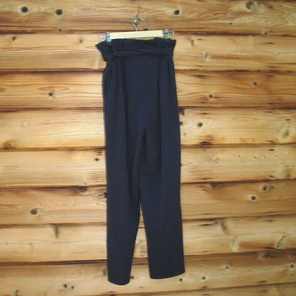 High Waist Black Tapered Leg Striped Pants - Picture 4 of 8